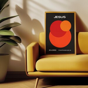 Mid Century Modern Christian Wall Art: Black and Orange Geometric Print (Digital Download)