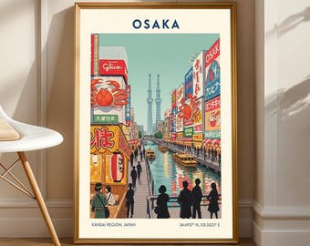 道頓堀の夜景アートプリント：大阪・日本旅行ポスター - Etsy 日本