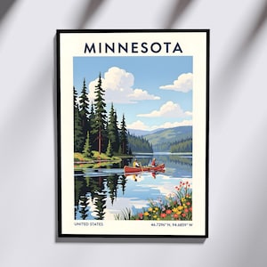 Póster del lago Minnesota - Arte mural de Minnesota - Póster del estado de EE. UU. - Arte mural de EE. UU. - Regalo para viajeros - Impresión de viaje a EE. UU. - Decoración de pared de Estados Unidos imagen 1
