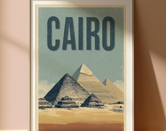 Cairo Egypt Travel Poster: Retro Pyramid Art Print