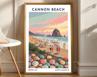 Cannon Beach Oregon Art Print - America Wall Art - America Poster - Oregon Poster - Vintage Travel Poster - Living Room, Office Art Decor