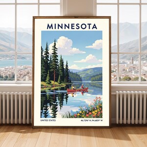 Póster del lago Minnesota - Arte mural de Minnesota - Póster del estado de EE. UU. - Arte mural de EE. UU. - Regalo para viajeros - Impresión de viaje a EE. UU. - Decoración de pared de Estados Unidos imagen 5