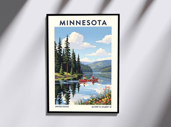 Minnesota Lake Poster - Minnesota Wall Art - US State Poster - US Wall Art - Gift for Traveller - USA Travel Print - America Wall Art Decor