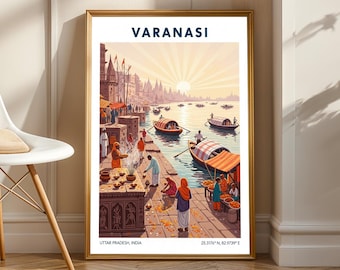 Varanasi Ganges River Art Print: Indian Cityscape Travel Poster