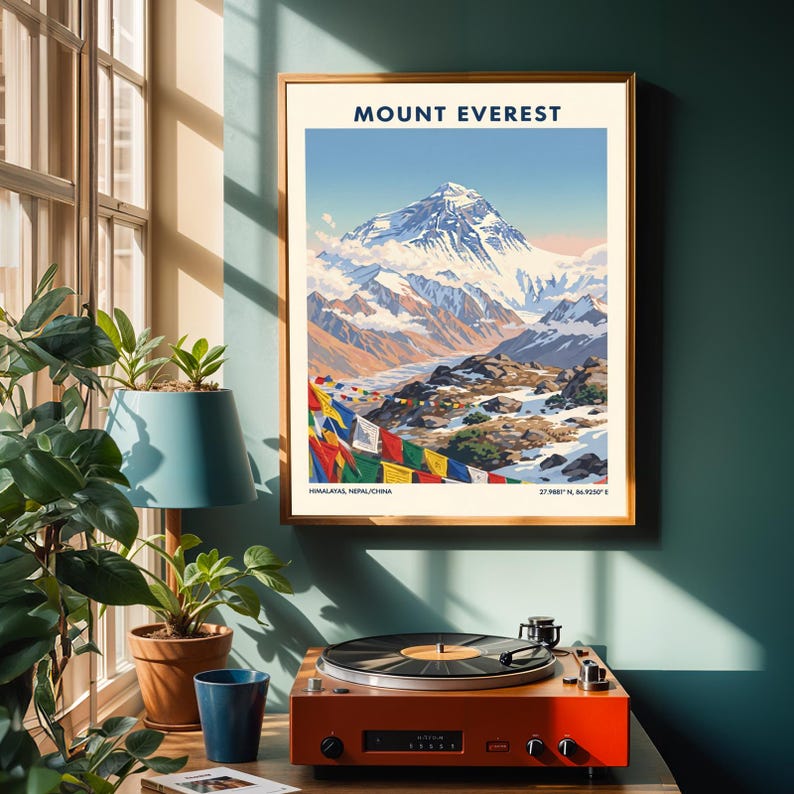 Mount Everest Art Print: Vintage Gouache Himalayan Landscape image 2