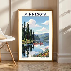 Póster del lago Minnesota - Arte mural de Minnesota - Póster del estado de EE. UU. - Arte mural de EE. UU. - Regalo para viajeros - Impresión de viaje a EE. UU. - Decoración de pared de Estados Unidos imagen 2