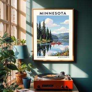 Póster del lago Minnesota - Arte mural de Minnesota - Póster del estado de EE. UU. - Arte mural de EE. UU. - Regalo para viajeros - Impresión de viaje a EE. UU. - Decoración de pared de Estados Unidos imagen 4