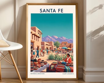 Impressão de viagem de Santa Fé, arte de parede, decoração de parede do Novo México, presente de Santa Fé para amantes da arte, impressão de presente para amantes da arte no México, decoração de parede de Santa Fé