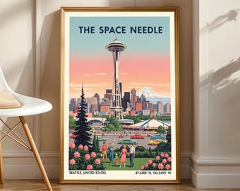 Seattle Space Needle Print: Retro Mid-Century Modern Cityscape Poster
