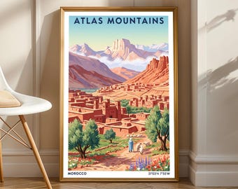 Atlas Mountains Village Art Print – Morocco Poster - Mountain Wall Art - Desert Poster - Moroccan Travel Art for Living Room or Office Decor