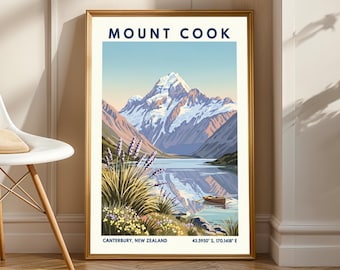 Druk Mount Cook: Sztuka krajobrazu Nowej Zelandii w stylu vintage