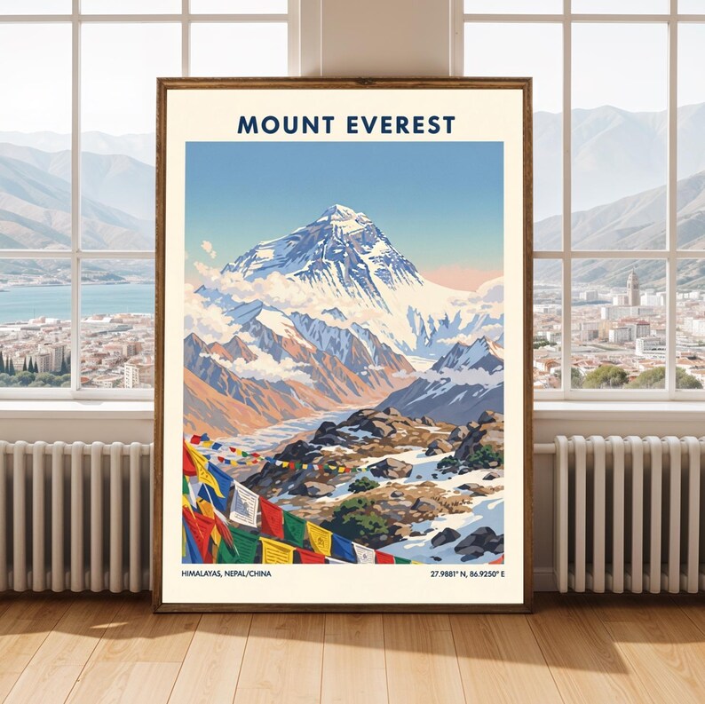 Mount Everest Art Print: Vintage Gouache Himalayan Landscape image 6