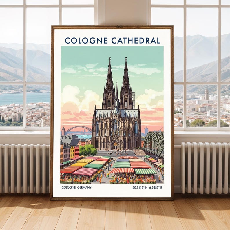 Cologne Cathedral Poster – Blue, Pink, Green, Yellow and Red Travel Art ...