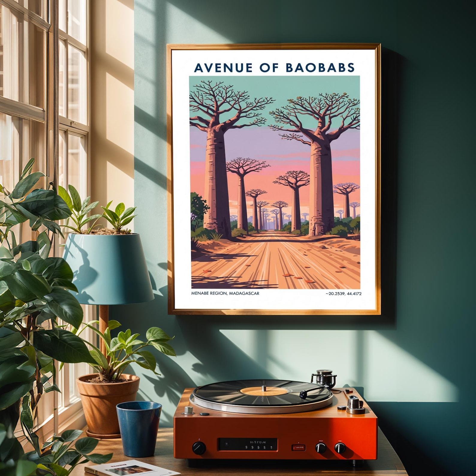 Madagascar Baobab Avenue Print: Vibrant Travel Art Illustration