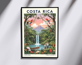 Stampa artistica della natura della Costa Rica - Poster vintage con paesaggio tropicale - Arte di viaggio in Costa Rica