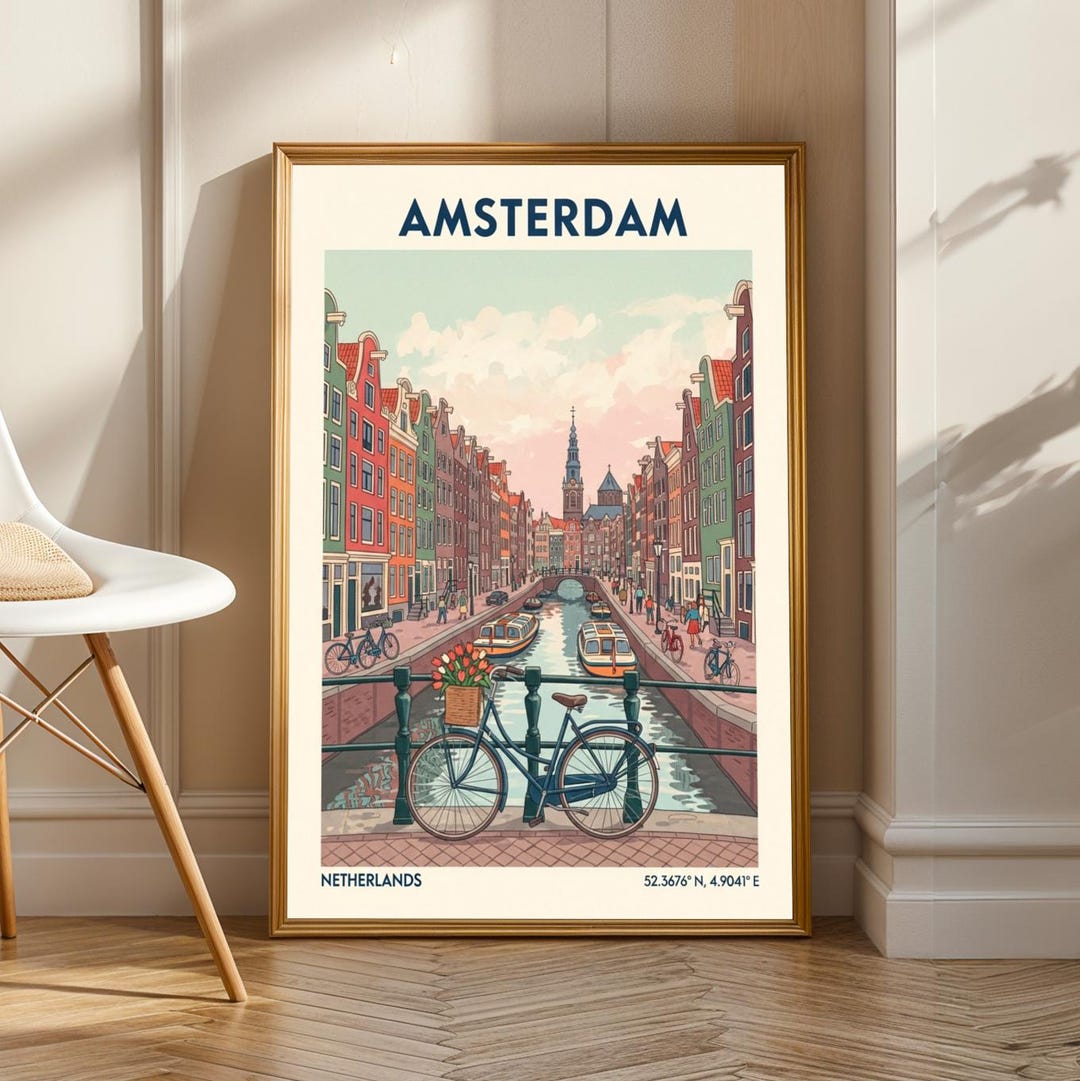 Amsterdam Canal Vintage Art Print: Colorful Dutch Cityscape - Etsy