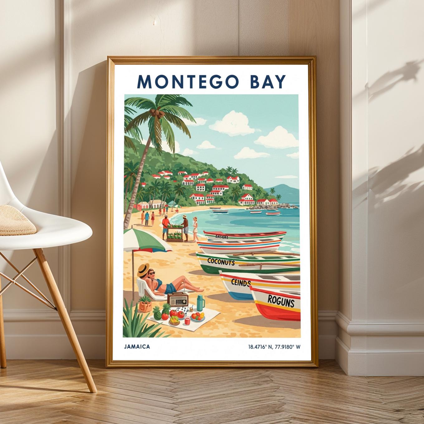 Montego Bay Vintage Travel Poster: Tropical Jamaica Beach Art - Etsy