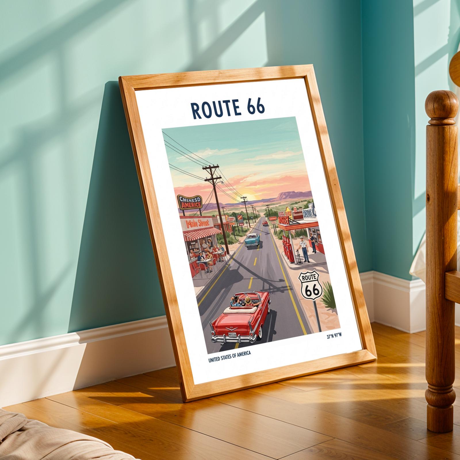 Route 66 Americana Art Print: Vintage Road Trip Illustration - Etsy