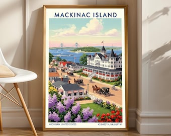 Mackinac Island Art - Michigan Wall Art - US State Poster - US Wall Art - Gift for Traveller - USA Travel Print - America Wall Art Decor
