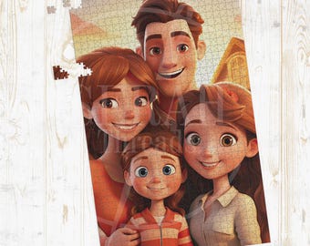 Personalized Photo Jigsaw Puzzle, Custom Family Cartoon Keepsake