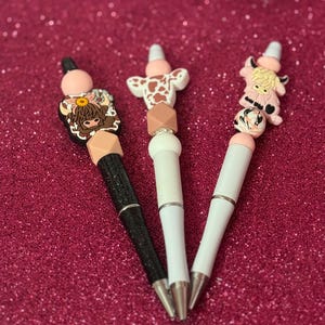 Cow Print Beaded Pen | Cute Farmhouse Cow Stationery | Moo Cow Beaded Pen for Writing, Gifts & Desk Accessories