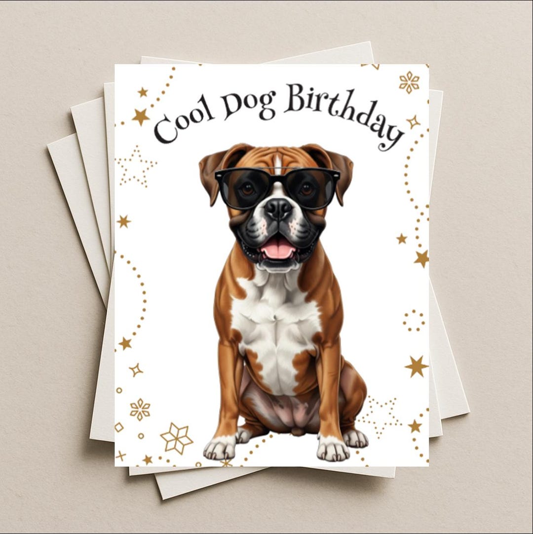 Birthday Card Boxer Dog Blank Greeting Card, Note or Gift Card, Puppy ...