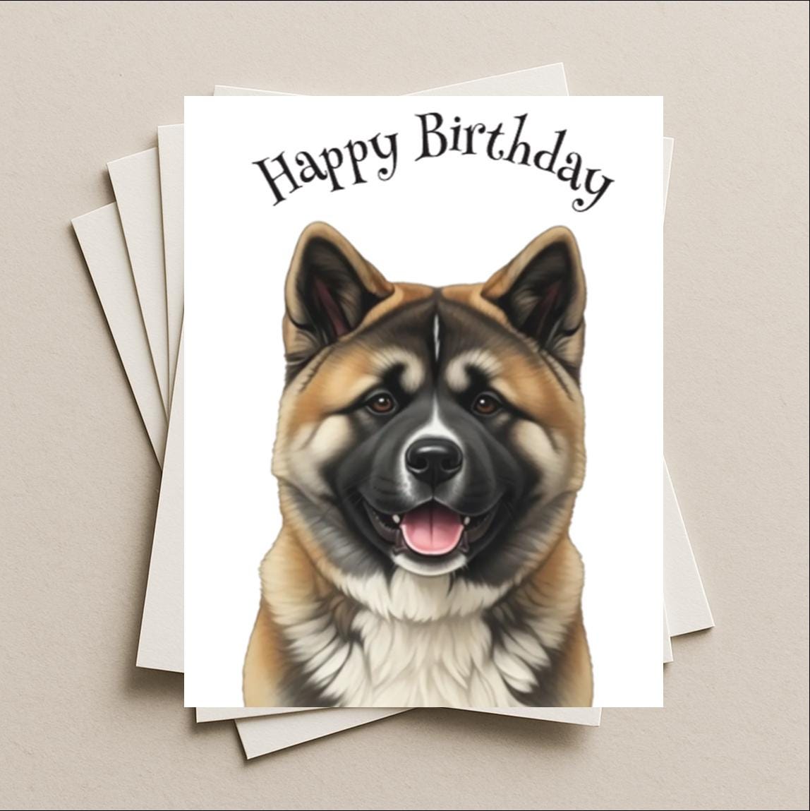 Birthday card tan and black Akita dog blank greeting card, note or gift card, puppy dog