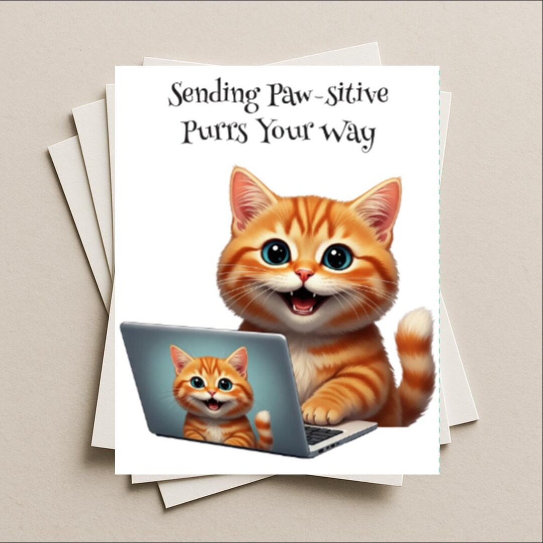 Pawsitive Card Encouragement Card Orange Cat Blank Greeting Card, Note or Gift Card ...