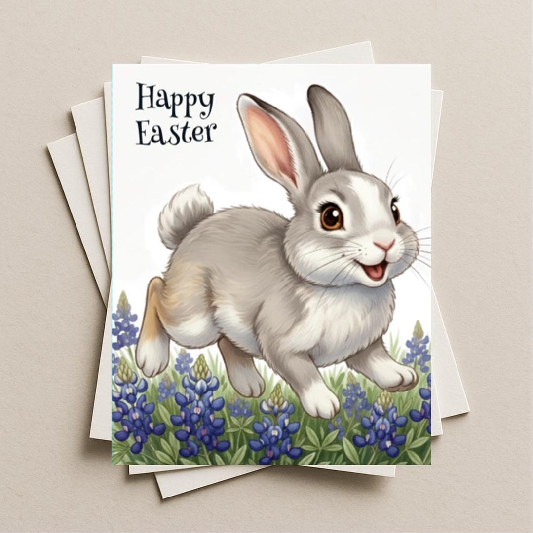 Easter Gray and White Bunny Rabbit Blank Greeting Card, Note or Gift ...