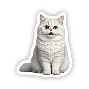Persian white cat vinyl sticker for water bottle, laptop, phone case, waterproof, dishwasher safe,  kitten kitty