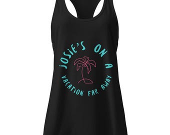 Camiseta sin mangas "Josie's on a Vacation Far Away" / Camisa de verano con ambiente playero vintage / Camiseta con gráfico de palmeras, camiseta sin mangas, camiseta sin mangas para mujer, espalda deportiva