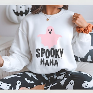 Sudadera de mamá fantasma espeluznante, suéter de otoño de Halloween para mamás, linda sudadera de cuello redondo de temporada espeluznante, acogedora sudadera de Halloween, regalo para mujeres