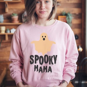 Sudadera de mamá fantasma espeluznante, suéter de otoño de Halloween para mamás, linda sudadera de cuello redondo de temporada espeluznante, acogedora sudadera de Halloween, regalo para mujeres