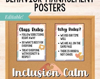 Editable classroom management posters for middle school calm classroom decor set of 20 procedures and routines Canva template printable