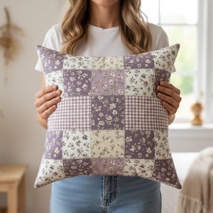 Lavender Gingham Throw Pillow | Purple Checkered Cushion | Cottagecore Accent Pillow | Cozy Lavender Bedroom Decor
