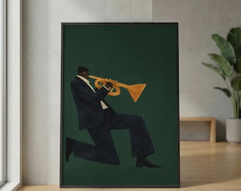 Plakat z muzyką retro w stylu jazzowym i afrocentrycznym
