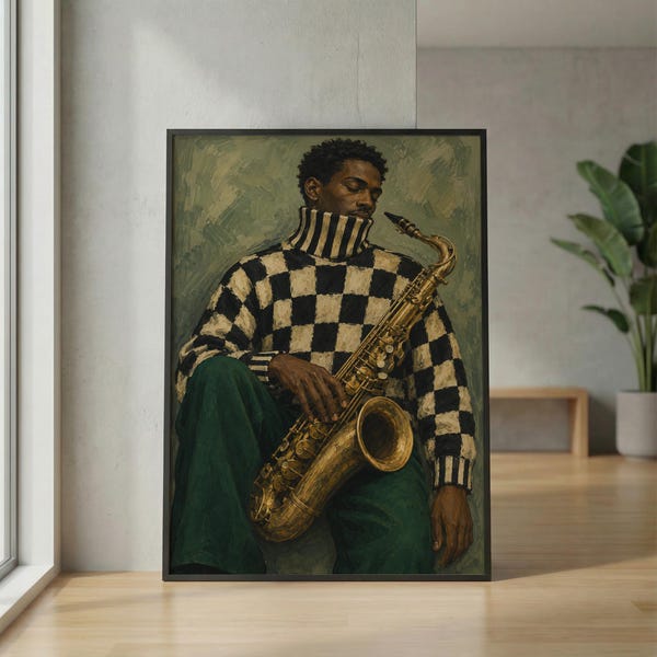 Vintage Jazz Afrocentric Framed Wall Art _ Retro Music Poster