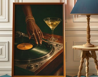 Vintage Jazz Vinyl Afrocentric Wall Art, Martini Wall Art_ Retro Music Poster
