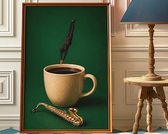 Jazz Coffee Diver Surreal Wall Art Print