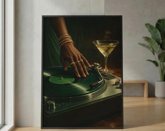 Vintage Jazz Vinyl Afrocentric Wall Art, Martini Wall Art_ Retro Music Poster