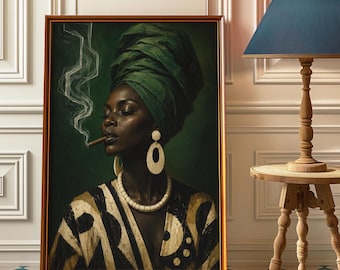 Regal Black Woman Cigar Portrait Wall Art Print