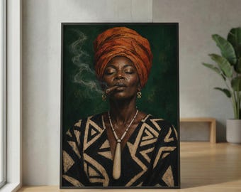 Regal Black Woman Cigar Portrait Wall Art Print
