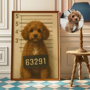 Custom Dog Mugshot Portrait from Photo – Funny Pet Wall Art – Personalized Dog Poster – Unique Dog Memorial Gift – Pet Lover Gift Idea