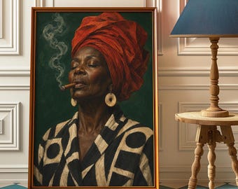 Red Headwrap Black Woman Portrait Wall Art Print