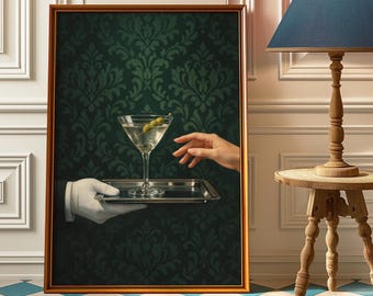 Frauen mit Martini Kunstdruck | Niedliches schrulliges wunderliches | Cocktail Art Bar Warenkorb Dekor | Fine Art Print Geschenk | Moderne Kunst