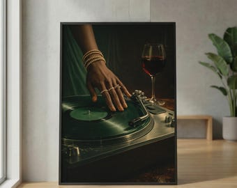 Vintage Jazz Vinyl Afrocentric Wall Art, Wine poster_ Retro Music Poster