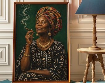 Regal Black Woman Cigar Portrait Wall Art Print