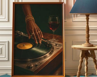 Plakat na ścianę w stylu vintage jazz z winylu w stylu afrocentrycznym, plakat z winem_ Plakat z muzyką retro