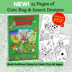 Insects Coloring Pages, Bold & Easy Nature Bug Activity Book, Printable PDF Worksheets for Kids and Homeschool Fun | Instant Download