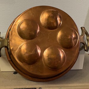 Heavy Antique French Copper and Brass Egg, Escargot, Snail Potato Pan